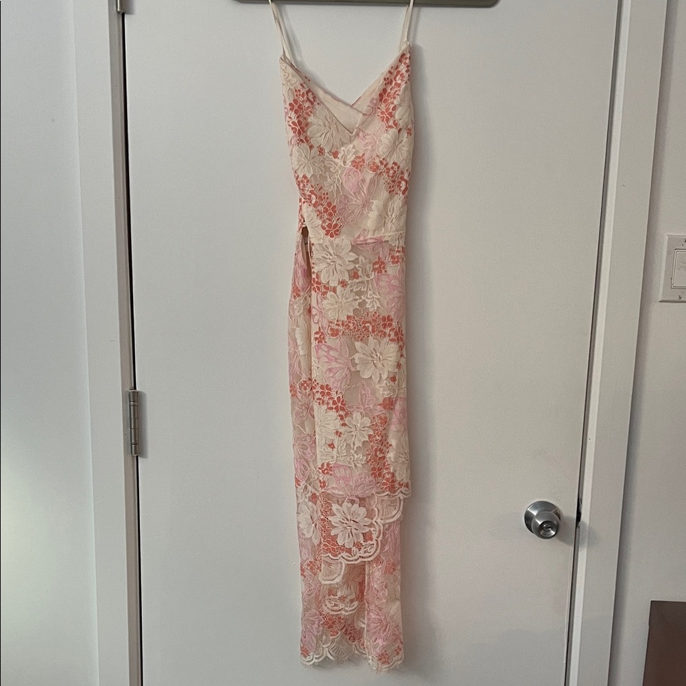 Lovers and Friends, Revolve lace Dress in Pink and Cream, XL